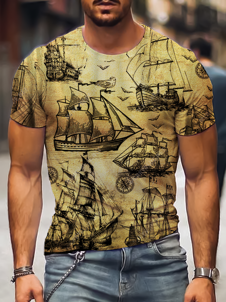 

Flag Cotton Blends Short Sleeve Shirts & Tops, Multicolor, Men's t-shirts