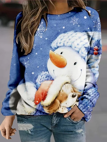 

Christmas Snowman Regular Fit Cotton Blends Sweatshirt, Sky blue, Sweatshirts & Hoodies