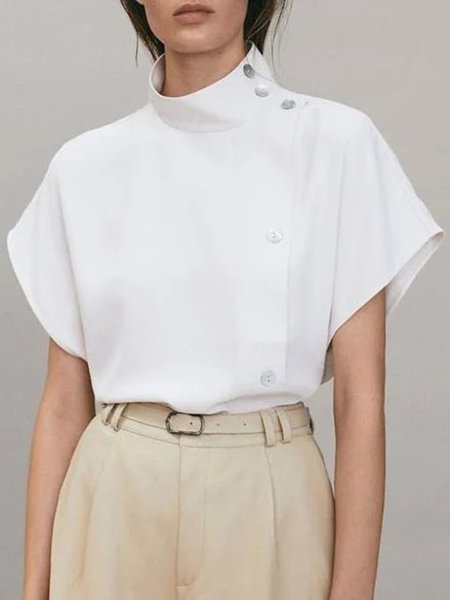 

Colletto Rialzato Dritto Elegante Camicie & Top, Bianco, Blouses & Shirts