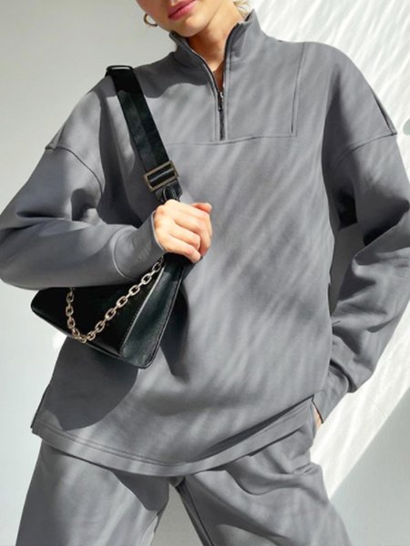 

Simple Casual V Neck Sweatshirt, Gray, Hoodies and Sweatshirts