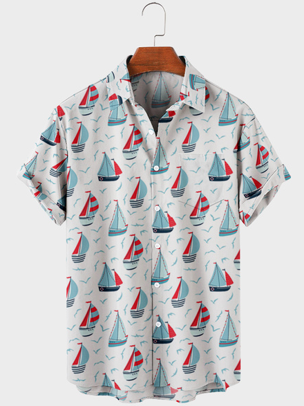 

Short Sleeve Shirt Collar Shirts, Blue, Men's Floral shirt