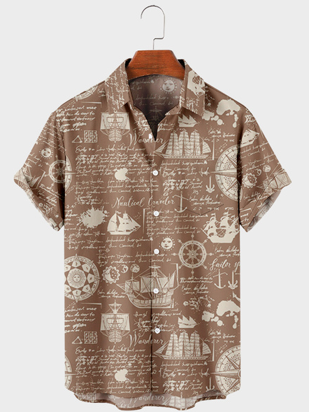 

Short Sleeve Shirt Collar Shirts, Coffee, Men's Floral shirt