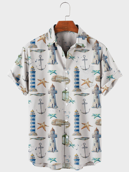 

Vintage Shirt Collar Short Sleeve Shirts, White, Men's Floral shirt