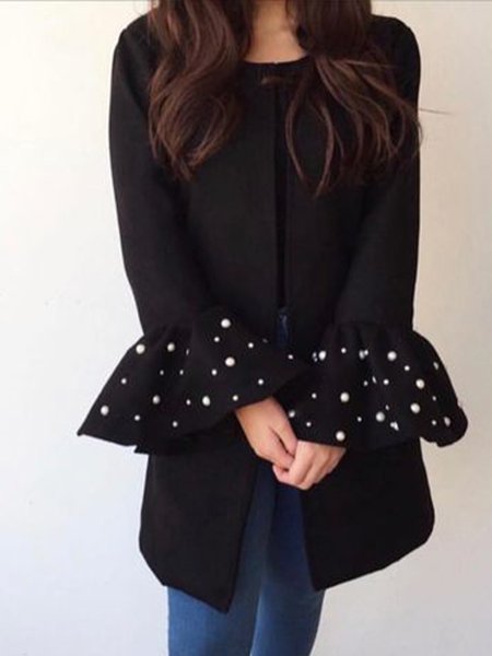 

Collarless Outerwear, Black, Coats