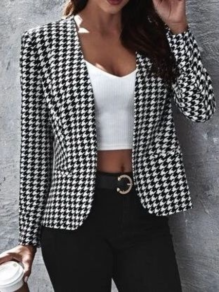 

Winter Simple Regular Fit Non-Stretch Mid-weight V neck Long sleeve Outerwear, As picture, Blazers