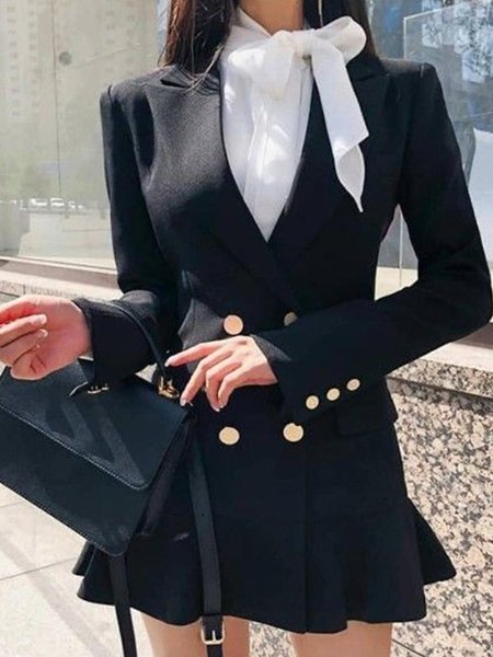 

Sweet Simple Elegant Closure Collar Slim Fit Outerwear, Black, Blazers