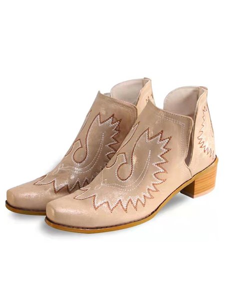 

Retro Ethnic Embroidered Ankle Boots, Golden, Boots