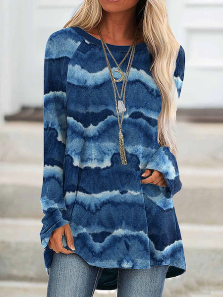

Striped Casual Crew Neck T-shirt, Blue, Tunics