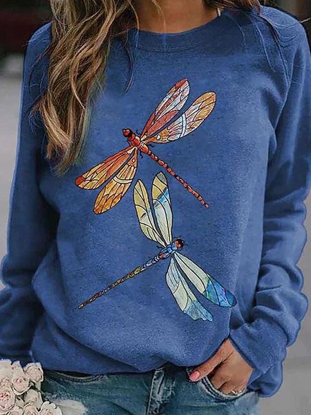 

Casual Crew Neck Dragonfly Shirts & Tops, Blue, Tops