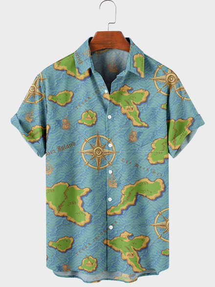 

Short Sleeve Outdoor Shirts, Blue, Men's Floral shirt