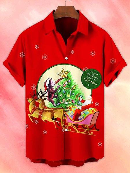 

Shirt Collar Christmas Vacation Shirts & Tops, As picture, Men's Floral shirt
