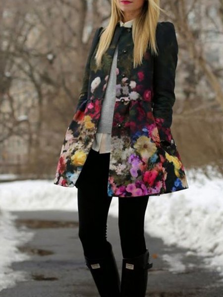 

Crew Neck Outerwear, Black, Coats