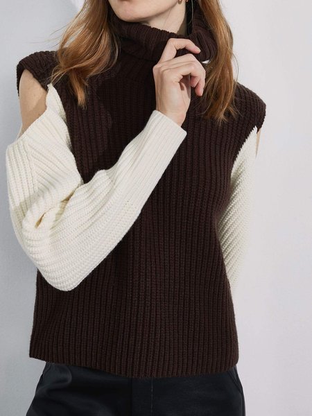

High Neck Color Block Long sleeve Sweater, As picture, Pullovers