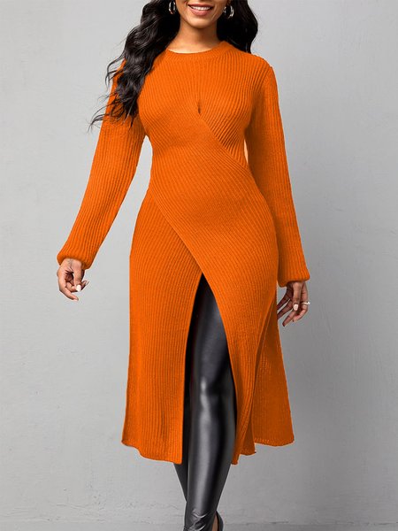 

Long Sleeve Solid Skinny Casual Sweater, Orange, Pullovers