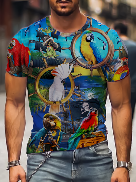 

Short Sleeve Parrots Shirts & Tops, Blue, Men's t-shirts
