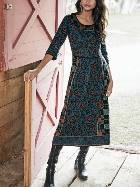 

Floral Ethnic Dresses, Navyblue, Midi Dresses