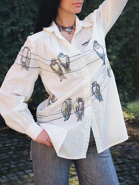 

Long Sleeve Casual Shirt Collar Casual Shirt, White, Blouses and Shirts