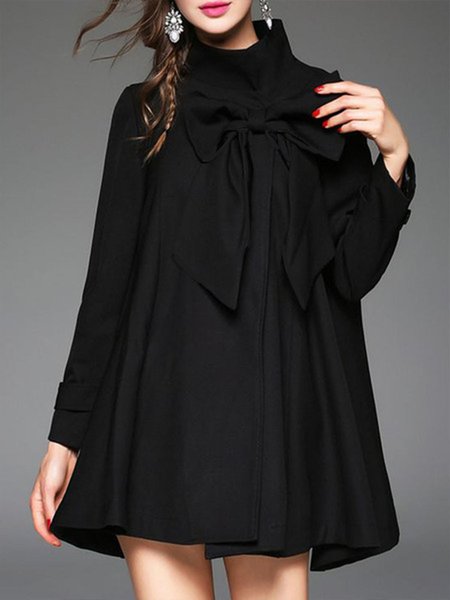 

Long Sleeve A-Line Plain Loosen Outerwear, Black, Coats