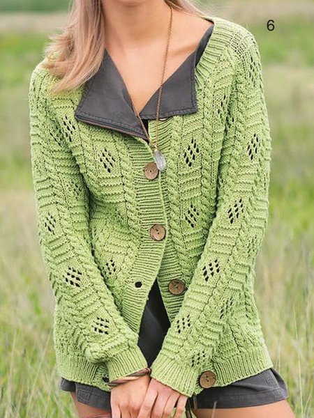 

Casual Acrylic V Neck Outerwear, Green, Cardigans