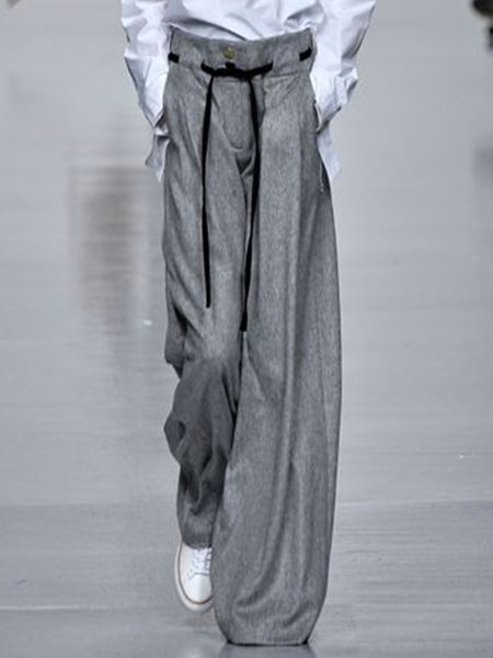 

Regular Fit Pants, Gray, Wide Leg Pants