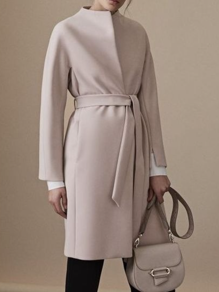 

Winter Stand Collar Elegant Simple Long sleeve Work Formal Non-Stretch Outerwear, As picture, Coats