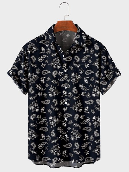 

Short Sleeve Vintage Shirts, Black, Men's Floral shirt