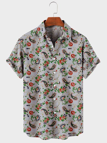 

Shirt Collar Vintage Shirts, As picture, Men's Floral shirt