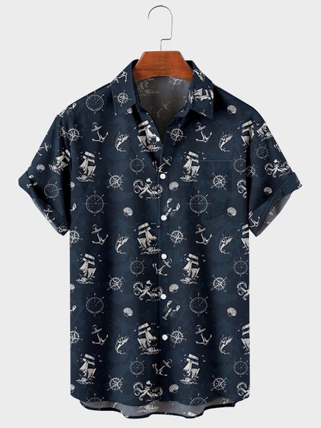 

Sea Casual Short Sleeve Shirts, Purplish blue, Men's Floral shirt