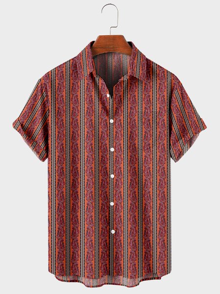 

Striped Shirt Collar Vintage Shirts & Tops, As picture, Men's Floral shirt