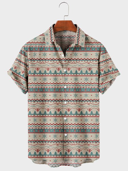 

Christmas Short Sleeve Shirts & Tops, As picture, Men's Floral shirt