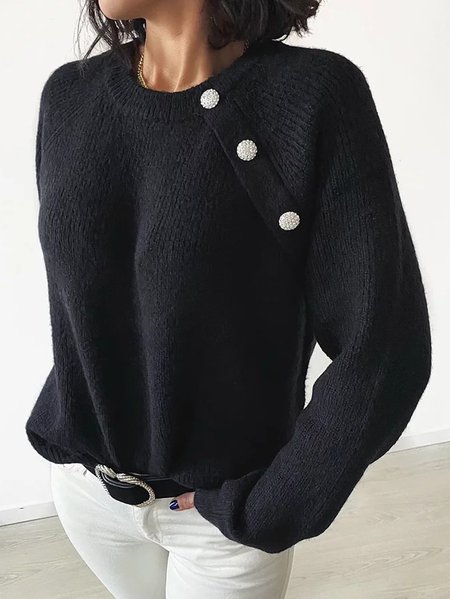 

Buttoned Loosen Wool/Knitting Sweater, Black, Sweaters & Cardigans