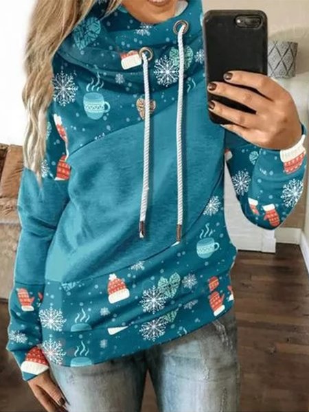 

Christmas Loosen Casual Hooded Sweatshirt, Blue, Sweatshirts & Hoodies