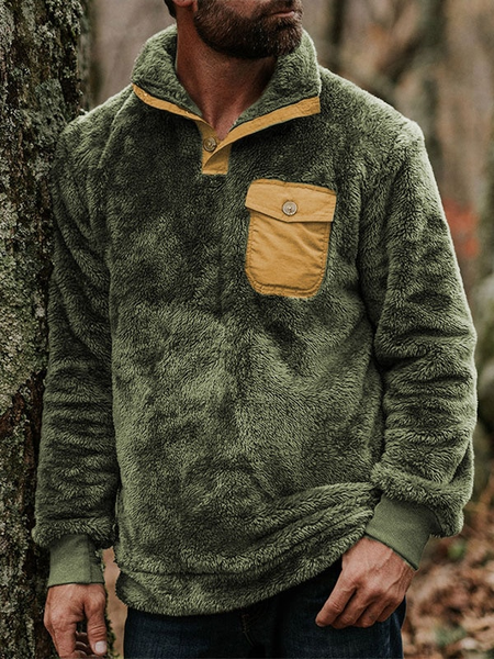 Cotton Stand Collar Long Sleeve Sweatshirt, As picture, Hoodies&Sweatshirts