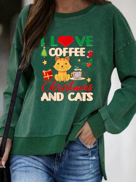 

Christmas I Love Coffee And Cats Sweatshirt, Green, Hoodies&Sweatshirts