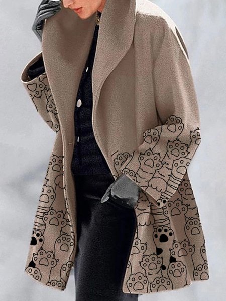 

Animal Lapel Casual Outerwear, Khaki, Coats