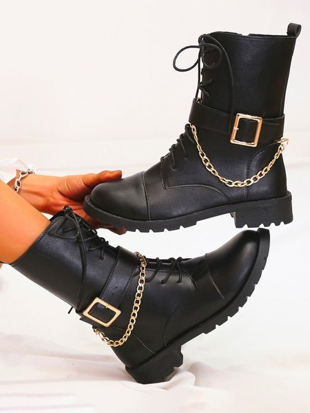 

Casual Chain Metal Buckle Zipper Martin Boots, As picture, Boots