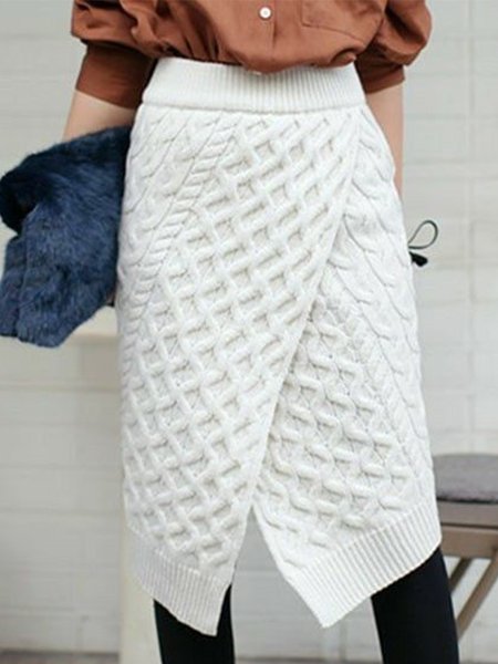 

Daily Regular Fit Solid Skirt, White, Midi Skirts