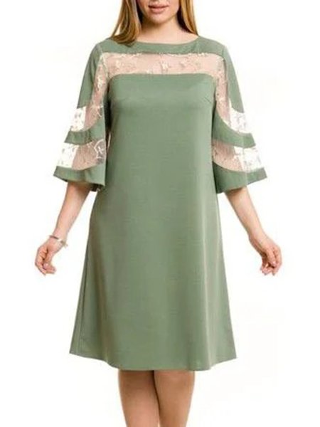 

Elegant Half Sleeve Mini Dress, Green, Midi Dresses