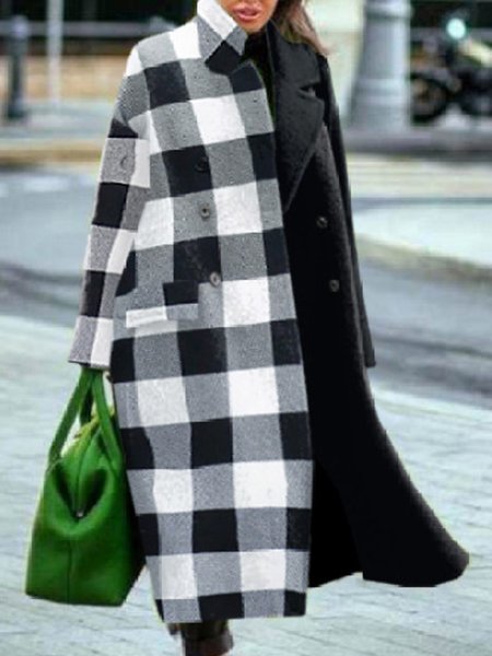 

Statement Closure Collar Checked/Plaid Vintage Outerwear, Black-white, Coats
