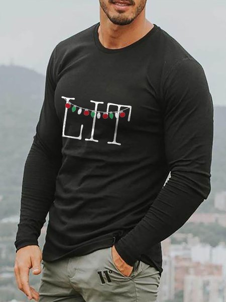 

Lit Lantern Graphic Long Sleeve Loose Tee, Black, T-shirt