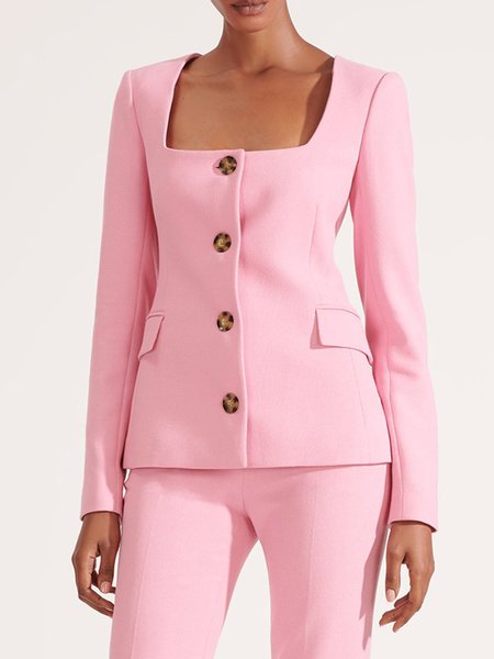 

Square neck Long sleeve Solid Elegant Outerwear, Pink, Blazers