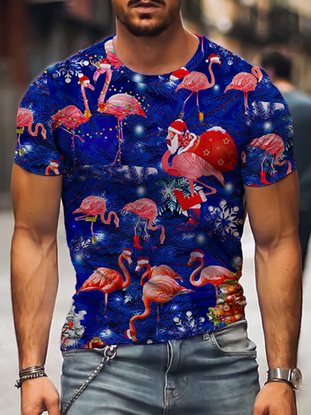 

Short Sleeve Crew Neck Cartoon Shirts & Tops, Blue, Men's t-shirts