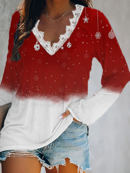 

taglia grande Natale Casuale Top, Rosso, T-Shirts