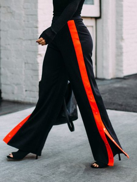 

Solid Regular Fit Pants, Black, Wide Leg Pants
