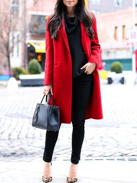 

Regular Fit Flat Collar Vintage Outerwear, Red, Coats