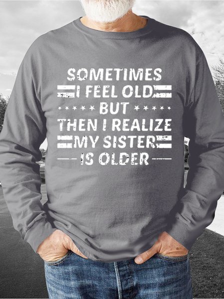 

Funny text print round neck long sleeve sweatshirt, Gray, Hoodies&Sweatshirts