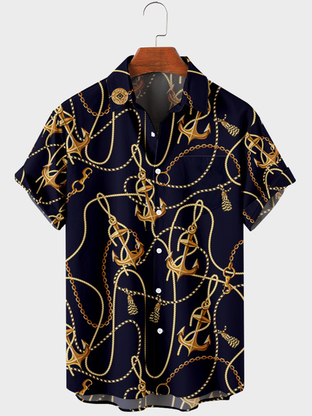 

Short Sleeve Shirt Collar Vacation Shirts, Black, Men's Floral shirt