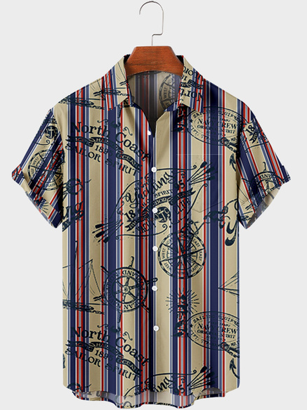 

Shirt Collar Casual Printed Shirts, Blue purple, Men's Floral shirt