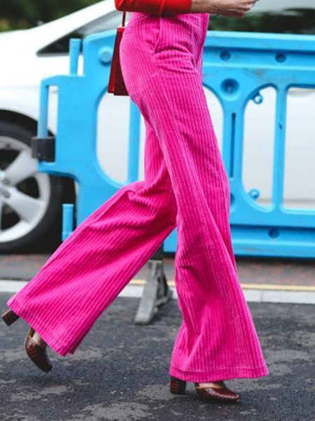 

Regular Fit Casual Pants, Deep pink, Wide Leg Pants