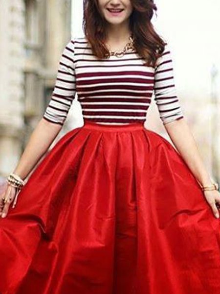 

Crew Neck Striped Skinny Holiday Top, Red, Tops